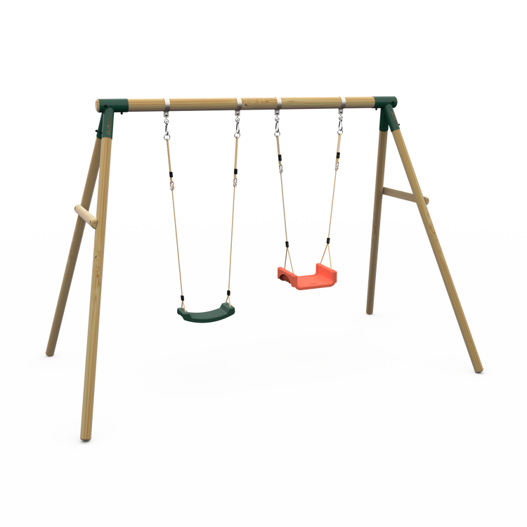 Plum® Marmoset™ Wooden Swing Set - Single Swing & 3 in 1 Baby Seat - Green