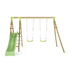 Wooden Swing Set with Double Swing and Slide - Lime