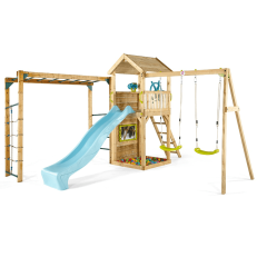 Lookout Tower Wooden Climbing Frame with Swings & Monkey Bars (Colour Pop)